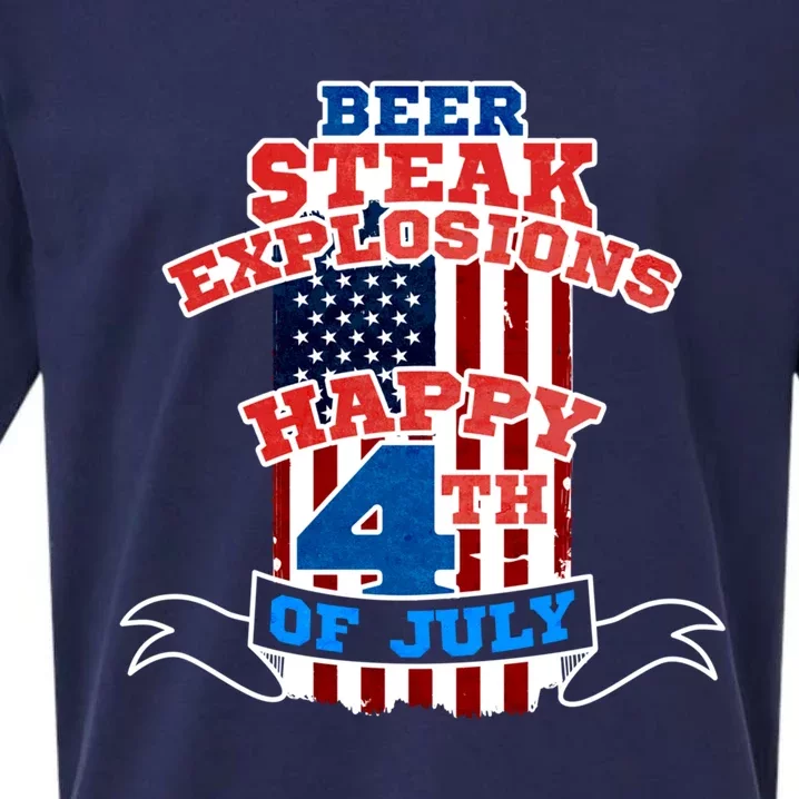 Beer Steak Explosions Happy 4th Of July Patriotic Day Gift Sueded Cloud Jersey T-Shirt