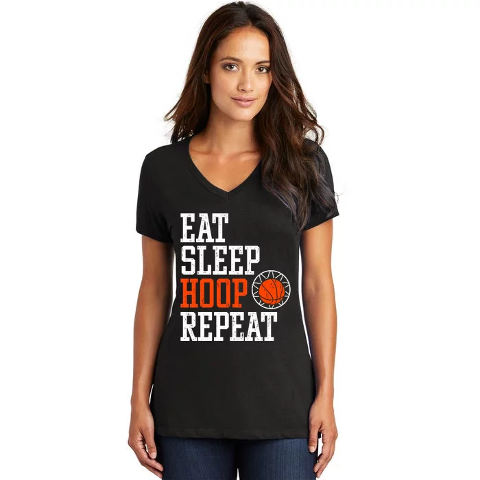 Basketball Saying - Eat Sleep Hoop Repeat Women's V-Neck T-Shirt