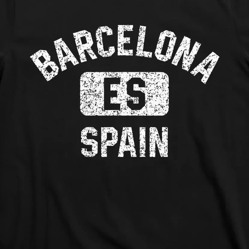 Barcelona Spain ES Gym Style Distressed White Print T-Shirt