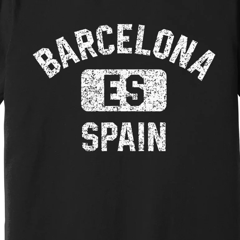 Barcelona Spain ES Gym Style Distressed White Print Premium T-Shirt