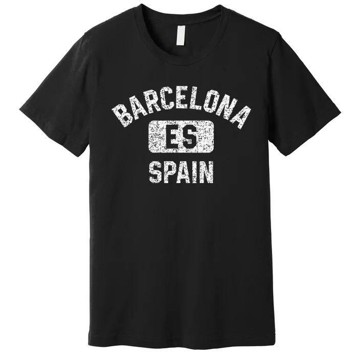 Barcelona Spain ES Gym Style Distressed White Print Premium T-Shirt