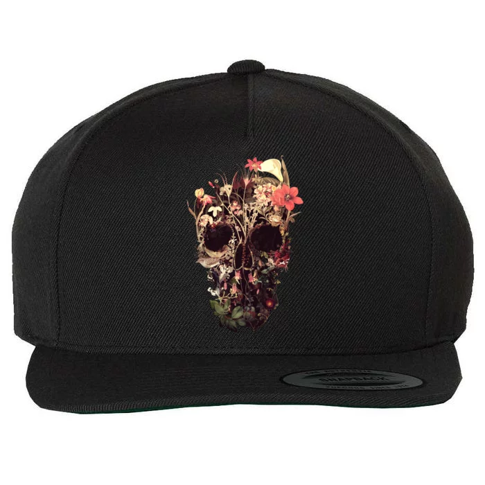 Bloom Skull Flower Wool Snapback Cap