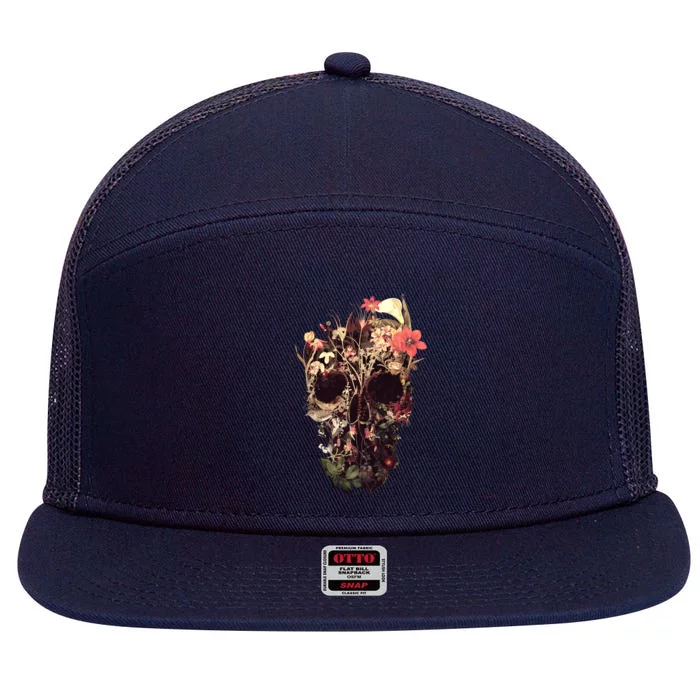 Bloom Skull Flower 7 Panel Mesh Trucker Snapback Hat