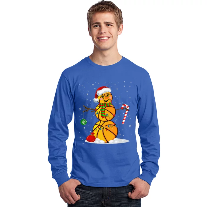 Basketball Snowman Funny Christmas Pajamas Matching Gifts Long Sleeve Shirt