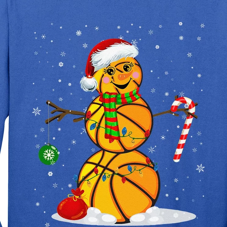 Basketball Snowman Funny Christmas Pajamas Matching Gifts Long Sleeve Shirt