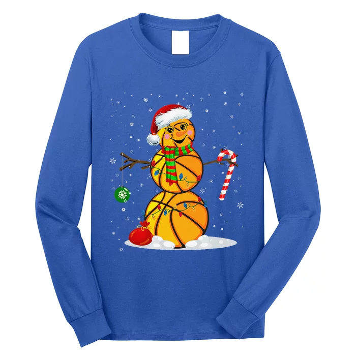 Basketball Snowman Funny Christmas Pajamas Matching Gifts Long Sleeve Shirt