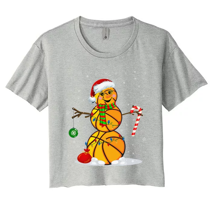 Basketball Snowman Funny Christmas Pajamas Matching Gifts Women's Crop Top Tee