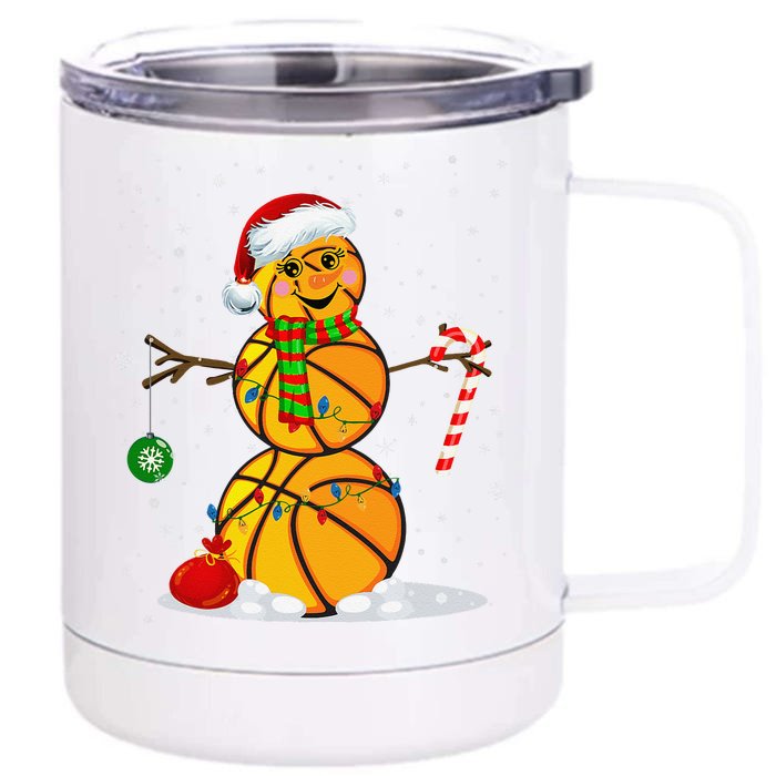 Basketball Snowman Funny Christmas Pajamas Matching Gifts Front & Back 12oz Stainless Steel Tumbler Cup