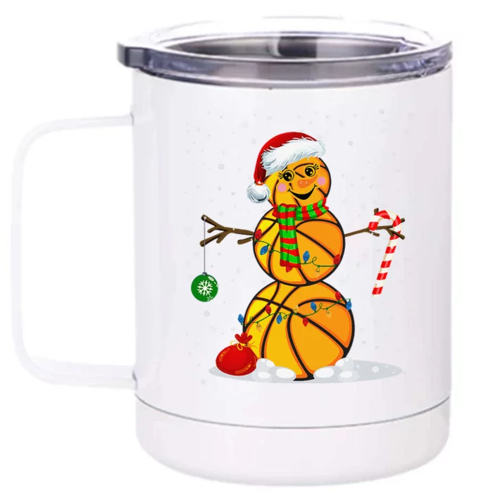 Basketball Snowman Funny Christmas Pajamas Matching Gifts Front & Back 12oz Stainless Steel Tumbler Cup