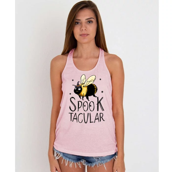 Bee Spooktacular Funny Bumble Bee Halloween Witch Gift Women's Knotted Racerback Tank