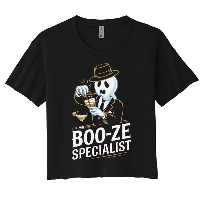 Booze Specialist Funny Ghost For Halloween Party Lovers Women's Crop Top Tee