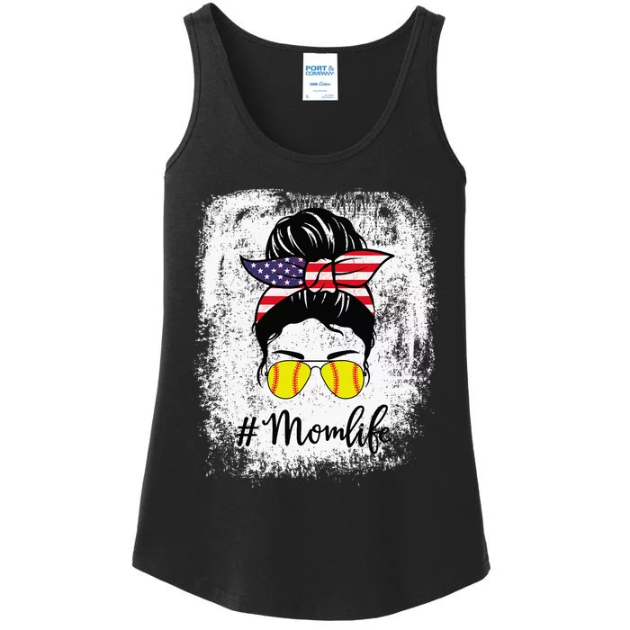 Bleached Softball Fastpitch Mom Life Messy Bun Ladies Essential Tank