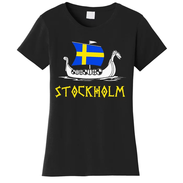 Boat Swedish Flag Sweden Viking Ship Stockholm Women's T-Shirt