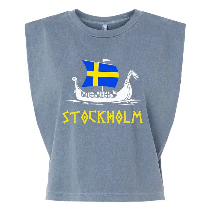 Boat Swedish Flag Sweden Viking Ship Stockholm Garment-Dyed Women's Muscle Tee