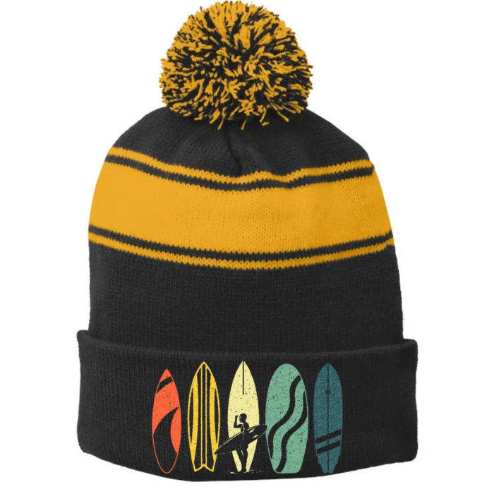 Best Surfboard For Surfing Surfer Surfboard Stripe Pom Pom Beanie