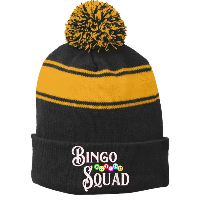 Bingo Squad Funny Bingo Lover Stripe Pom Pom Beanie