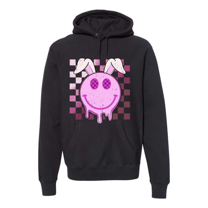 Bunny Smile Face Happy Easter Day Rabbit Groovy Premium Hoodie