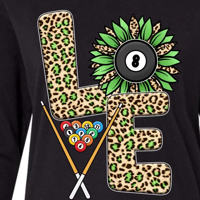 Billiards Shirts Funny, Love Billiards Snooker Pool Leopard Sunflower Sports Womens Cotton Relaxed Long Sleeve T-Shirt