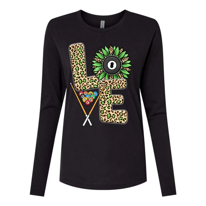 Billiards Shirts Funny, Love Billiards Snooker Pool Leopard Sunflower Sports Womens Cotton Relaxed Long Sleeve T-Shirt