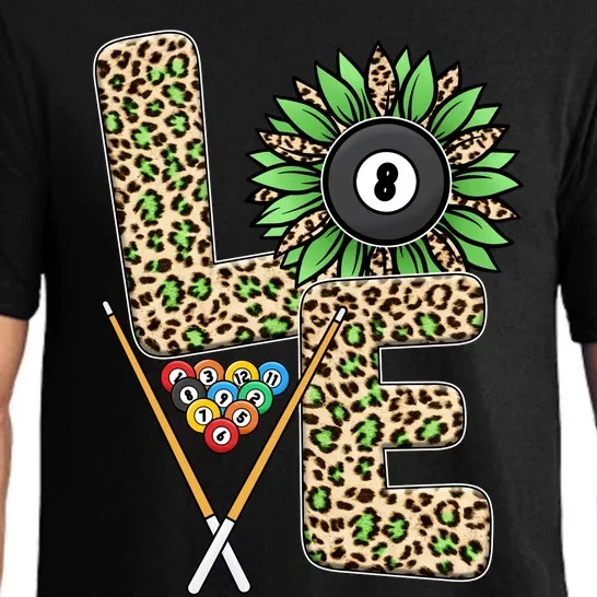 Billiards Shirts Funny, Love Billiards Snooker Pool Leopard Sunflower Sports Pajama Set