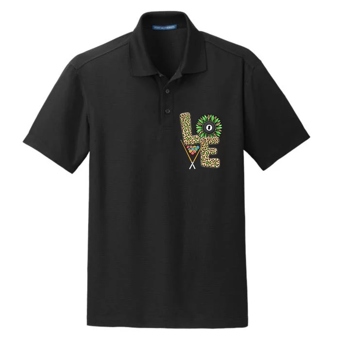 Billiards Shirts Funny, Love Billiards Snooker Pool Leopard Sunflower Sports Dry Zone Grid Performance Polo