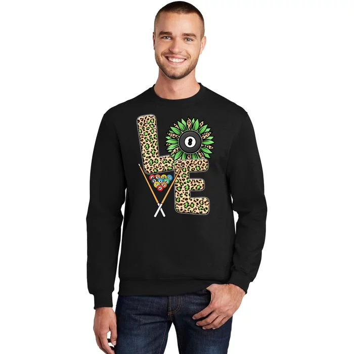 Billiards Shirts Funny, Love Billiards Snooker Pool Leopard Sunflower Sports Tall Sweatshirt