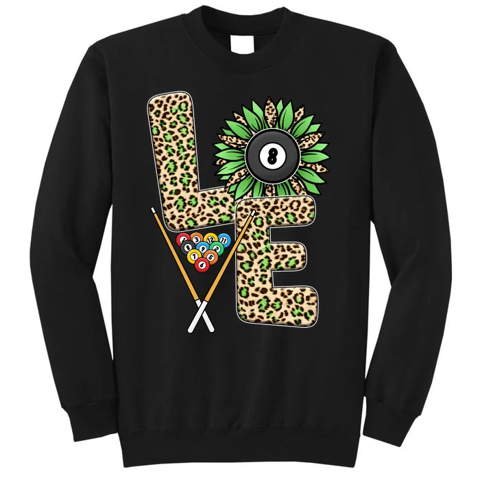 Billiards Shirts Funny, Love Billiards Snooker Pool Leopard Sunflower Sports Tall Sweatshirt