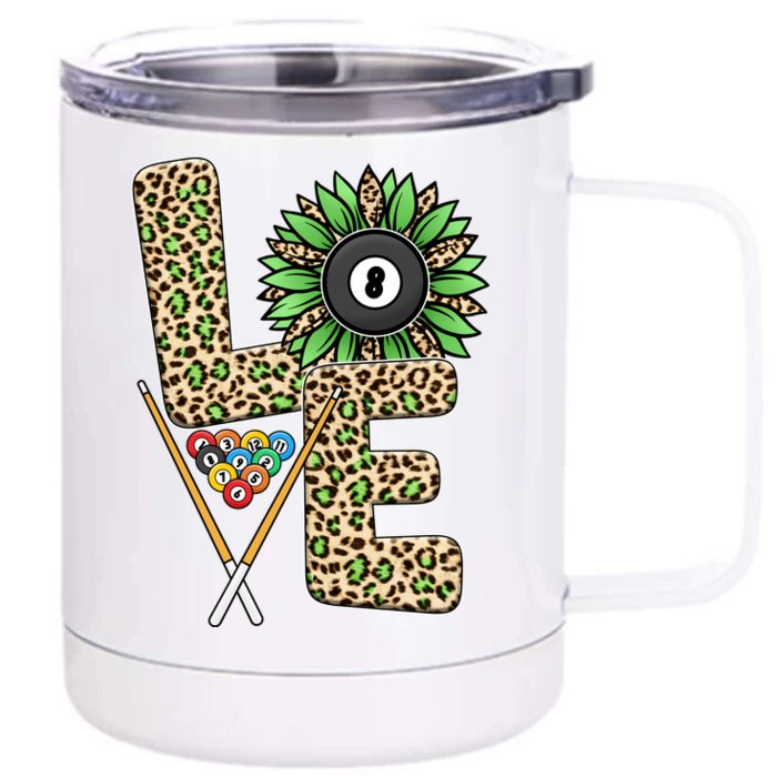 Billiards Shirts Funny, Love Billiards Snooker Pool Leopard Sunflower Sports Front & Back 12oz Stainless Steel Tumbler Cup