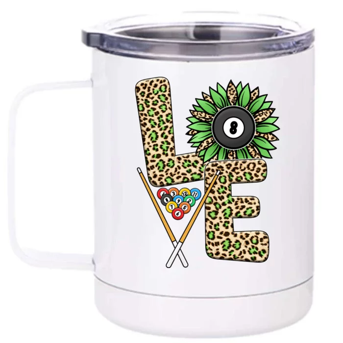 Billiards Shirts Funny, Love Billiards Snooker Pool Leopard Sunflower Sports Front & Back 12oz Stainless Steel Tumbler Cup