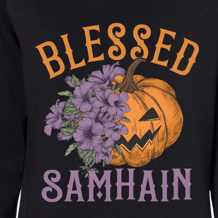 Blessed Samhain Flower Floral Halloween Pumpkin Head Womens California Wash Sweatshirt