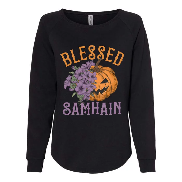 Blessed Samhain Flower Floral Halloween Pumpkin Head Womens California Wash Sweatshirt