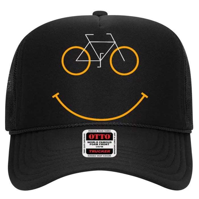 Bike Smiling Face, Funny MTB Cycling High Crown Mesh Trucker Hat