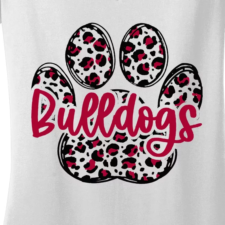 Bulldog School Football Team Mascot Spirit Game Day Women's V-Neck T-Shirt