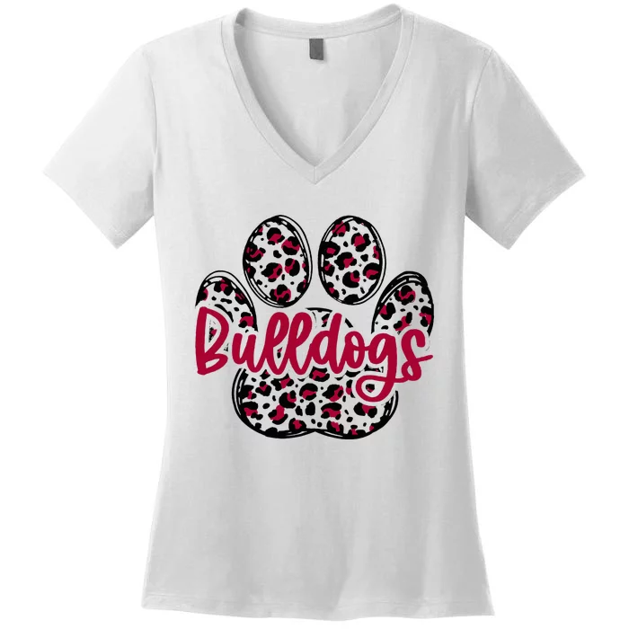 Bulldog School Football Team Mascot Spirit Game Day Women's V-Neck T-Shirt