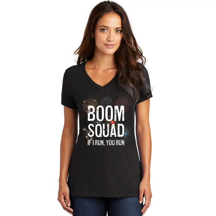 Boom Squad Funny 4th Of July Independence Day Firework Party Women's V-Neck T-Shirt