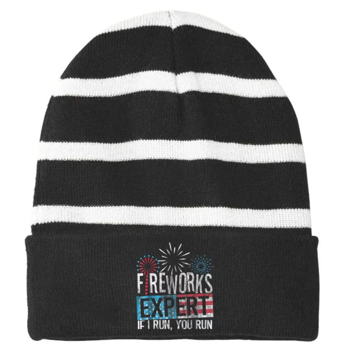 Boom Squad Fireworks Director 4th Of July Gift Striped Beanie with Solid Band