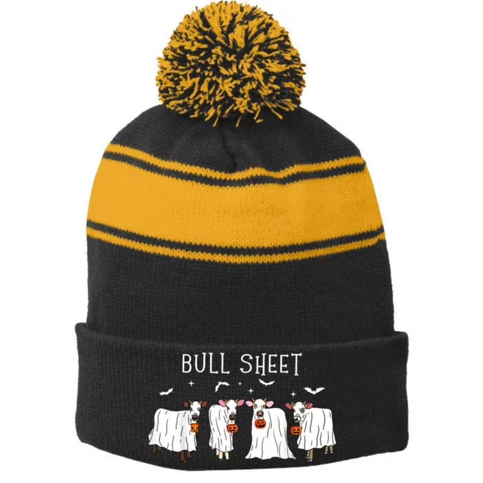 Bull Sheet Funny Ghost Cows Stripe Pom Pom Beanie