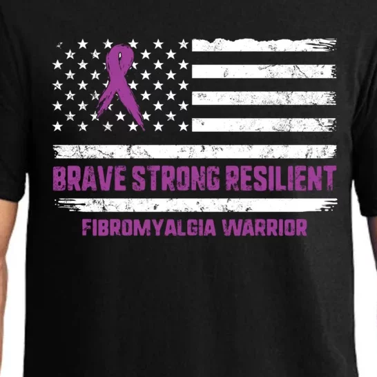 Brave Strong Fibromyalgia Warrior Awareness Usa Flag Chronic Gift Pajama Set