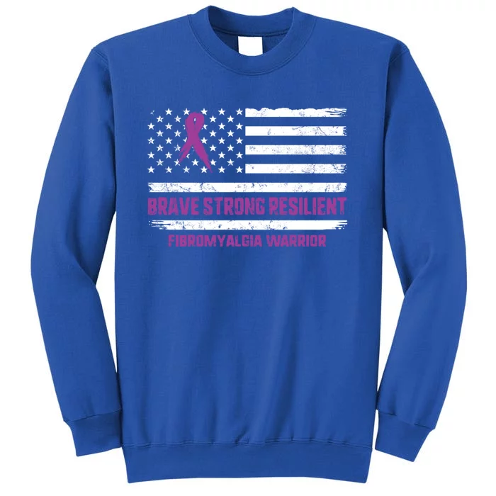 Brave Strong Fibromyalgia Warrior Awareness Usa Flag Chronic Gift Sweatshirt