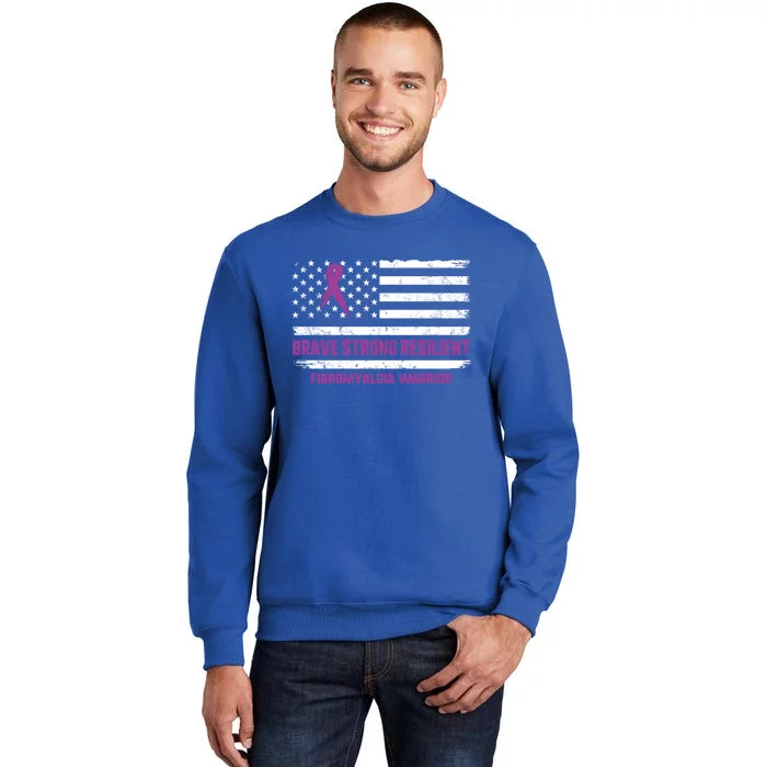 Brave Strong Fibromyalgia Warrior Awareness Usa Flag Chronic Gift Tall Sweatshirt