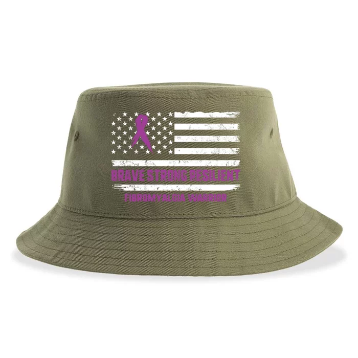 Brave Strong Fibromyalgia Warrior Awareness Usa Flag Chronic Gift Sustainable Bucket Hat