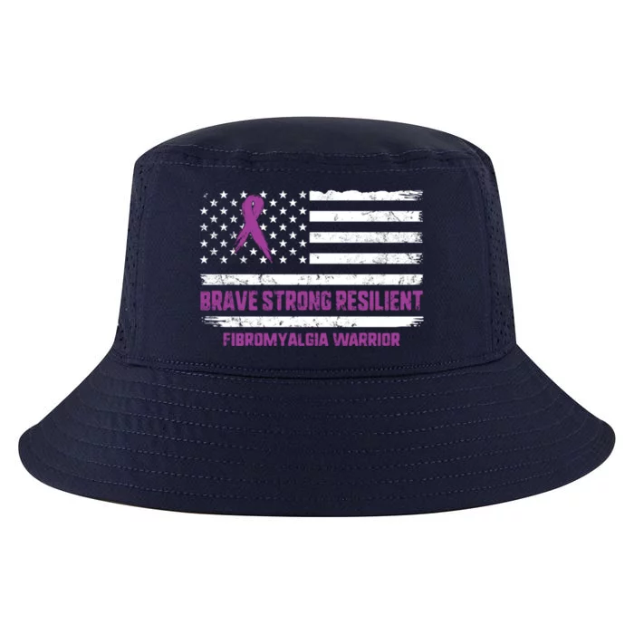 Brave Strong Fibromyalgia Warrior Awareness Usa Flag Chronic Gift Cool Comfort Performance Bucket Hat