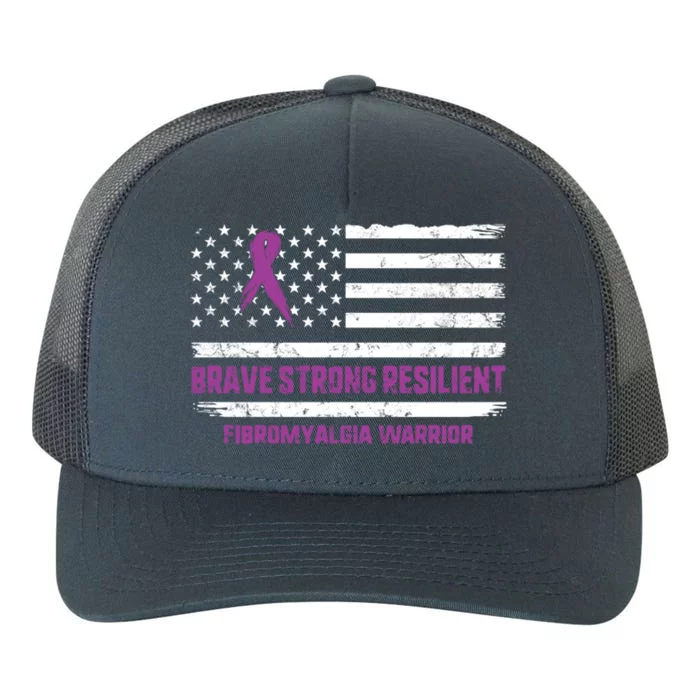 Brave Strong Fibromyalgia Warrior Awareness Usa Flag Chronic Gift Yupoong Adult 5-Panel Trucker Hat