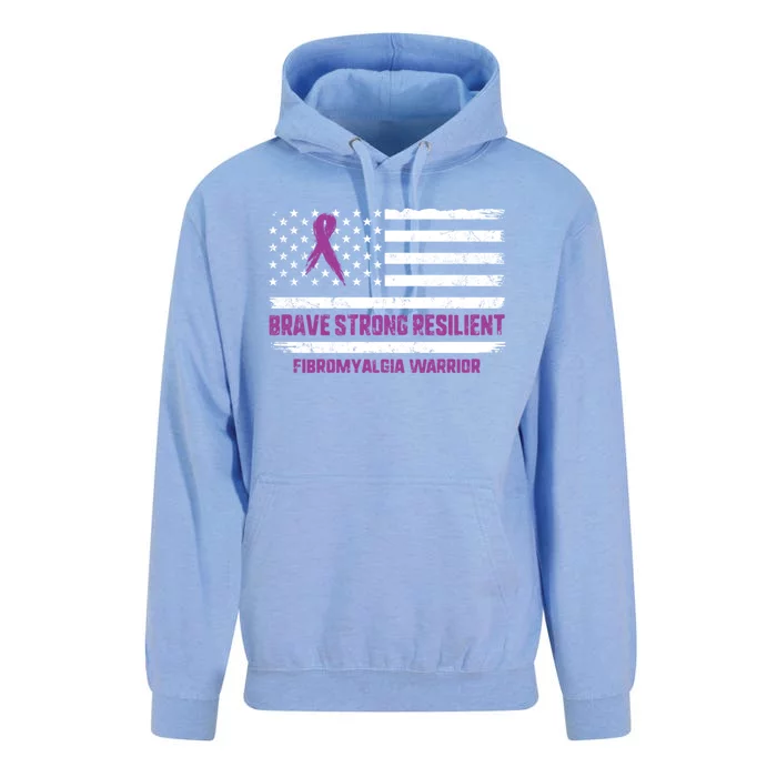 Brave Strong Fibromyalgia Warrior Awareness Usa Flag Chronic Gift Unisex Surf Hoodie