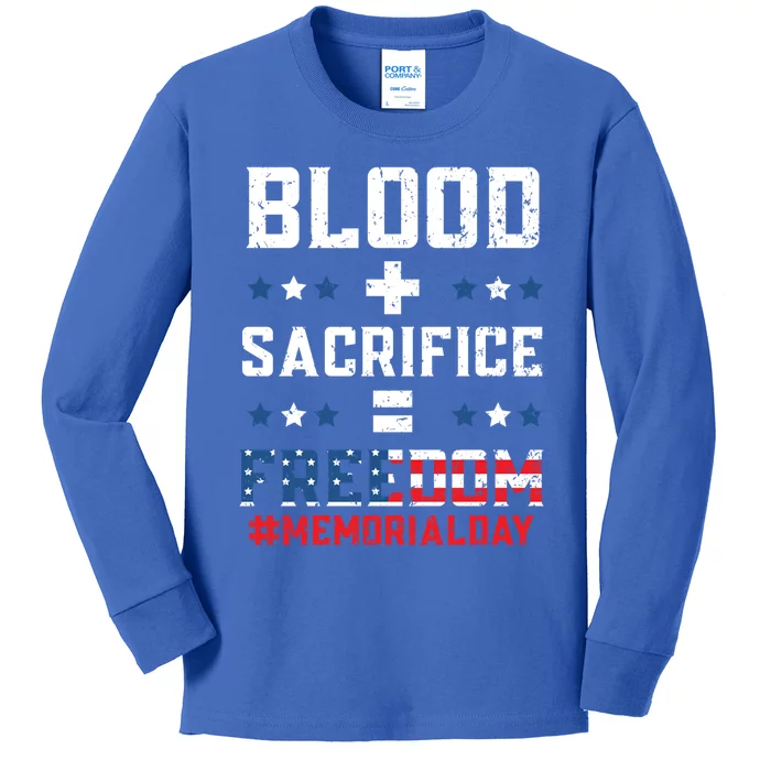 Blood Sacrifice Freedom Usa American Flag Memorial Day Cool Gift Kids Long Sleeve Shirt