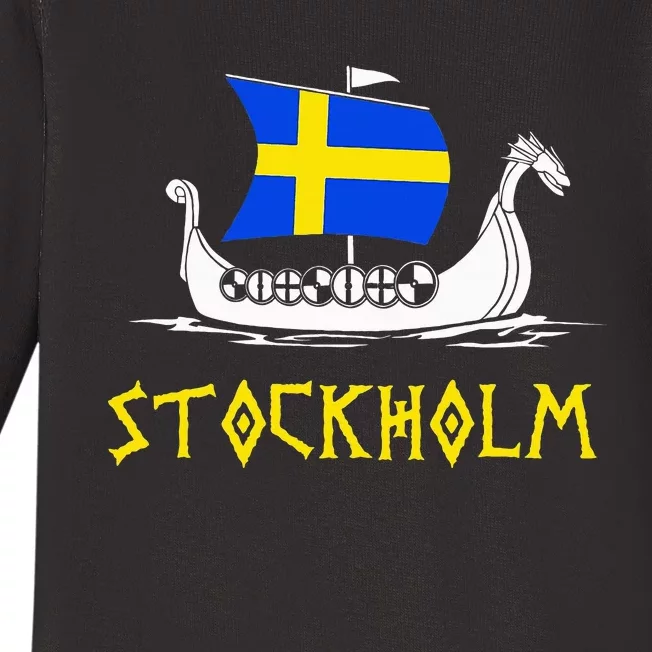 Boat Swedish Flag Sweden Viking Ship Stockholm Baby Long Sleeve Bodysuit