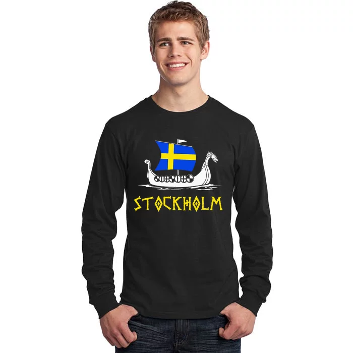 Boat Swedish Flag Sweden Viking Ship Stockholm Tall Long Sleeve T-Shirt