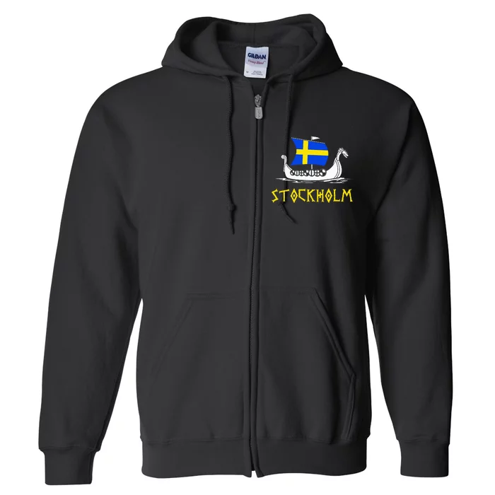 Boat Swedish Flag Sweden Viking Ship Stockholm Full Zip Hoodie