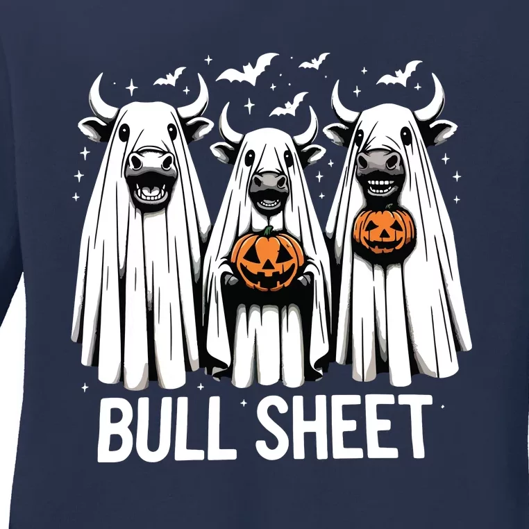 Bull Sheet Funny Ghost Cow Halloween Ladies Long Sleeve Shirt