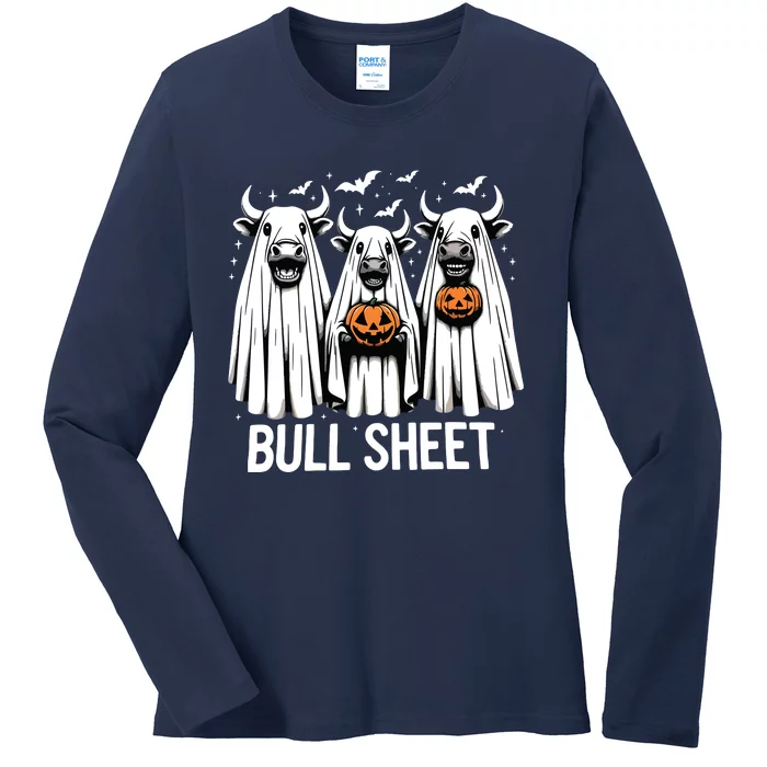 Bull Sheet Funny Ghost Cow Halloween Ladies Long Sleeve Shirt